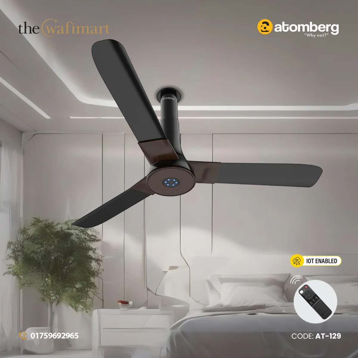 Atomberg Studio Smart+ 48" 35 Watt BLDC motor Energy Saving Anti-Dust Speed Indicator Light Ceiling Fan with Remote Control ( Earth Brown) AT-129