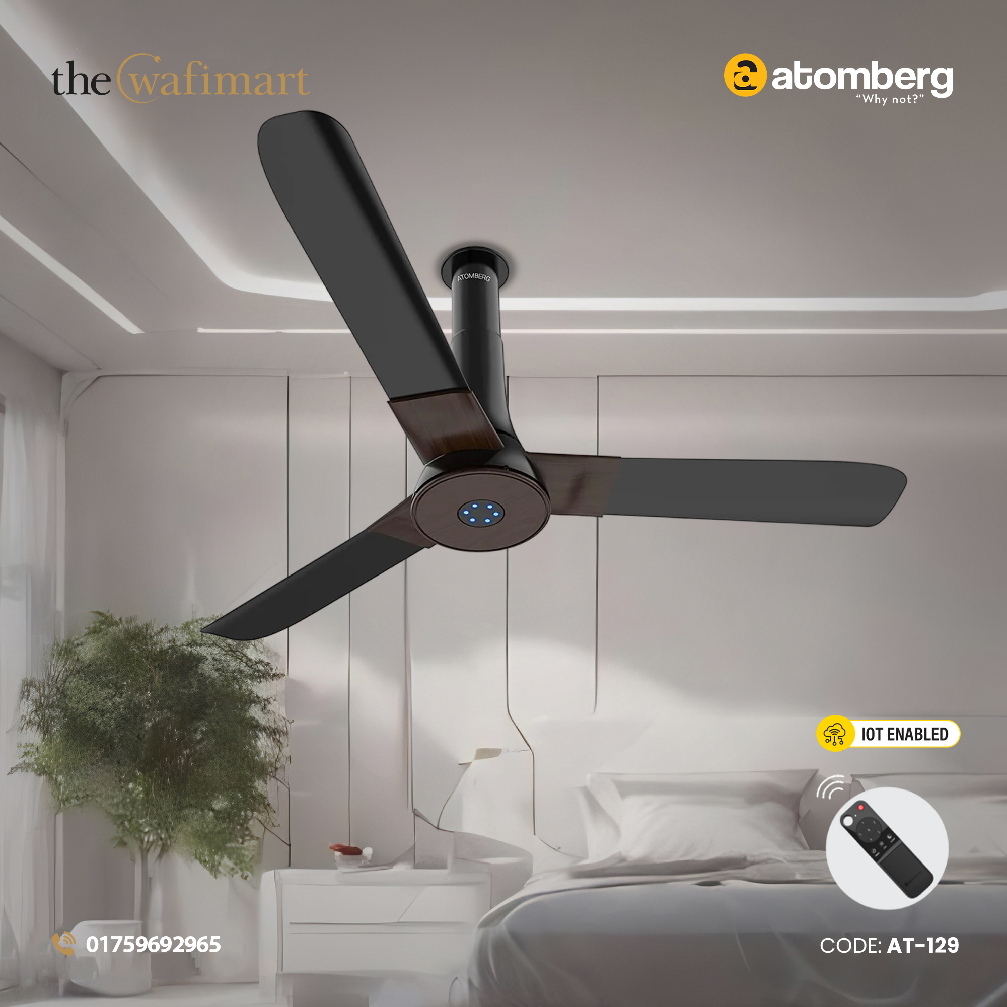 Atomberg Studio Smart+ 48" 35 Watt BLDC motor Energy Saving Anti-Dust Speed Indicator Light Ceiling Fan with Remote Control ( Earth Brown) AT-129