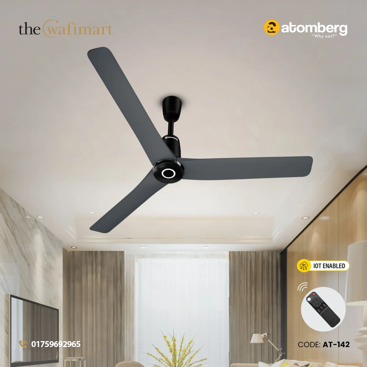 Atomberg Aris Contour Smart 48" BLDC Ceiling Fan (Regent Grey) | AT-142