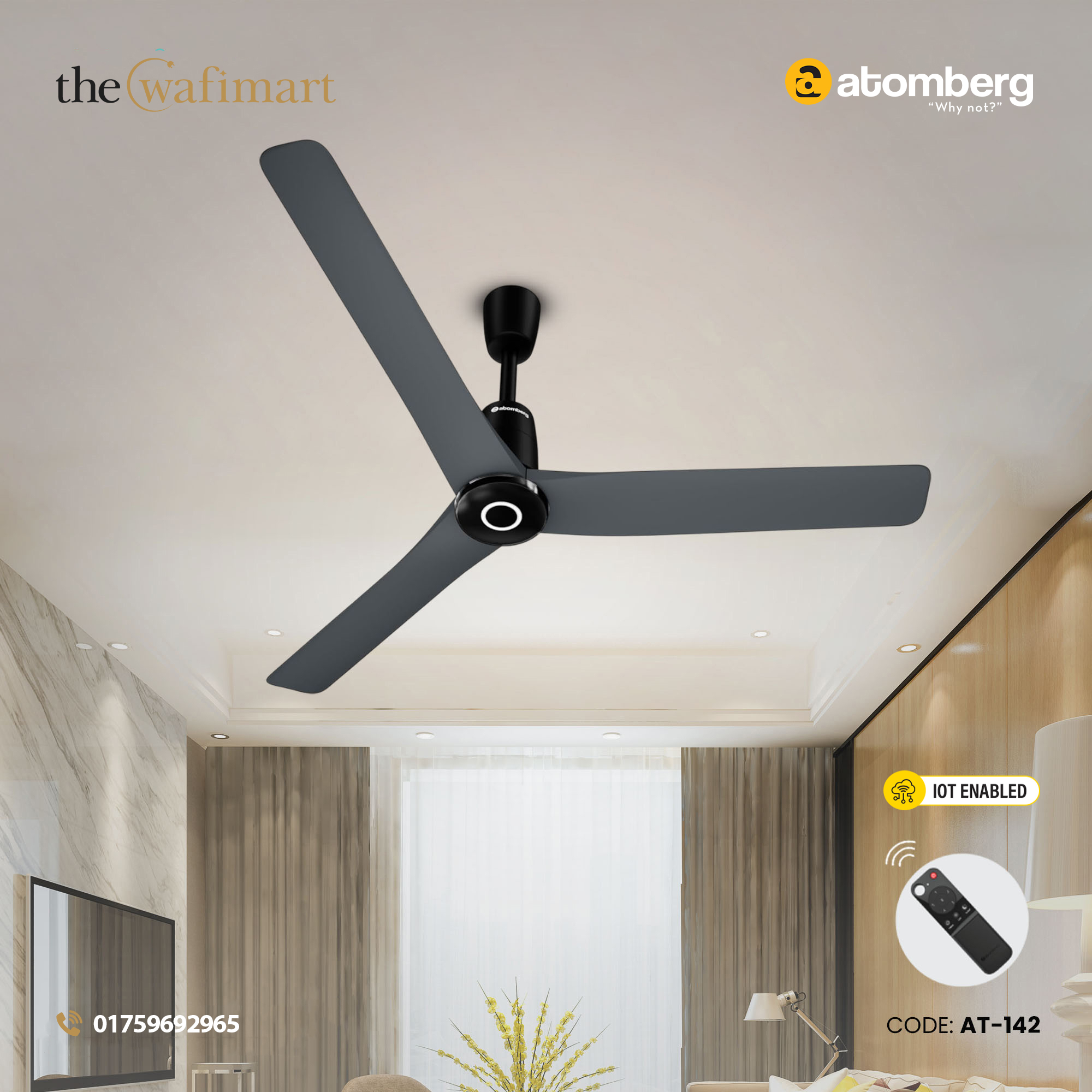 Atomberg Aris Contour Smart 48" BLDC Ceiling Fan (Regent Grey) | AT-142
