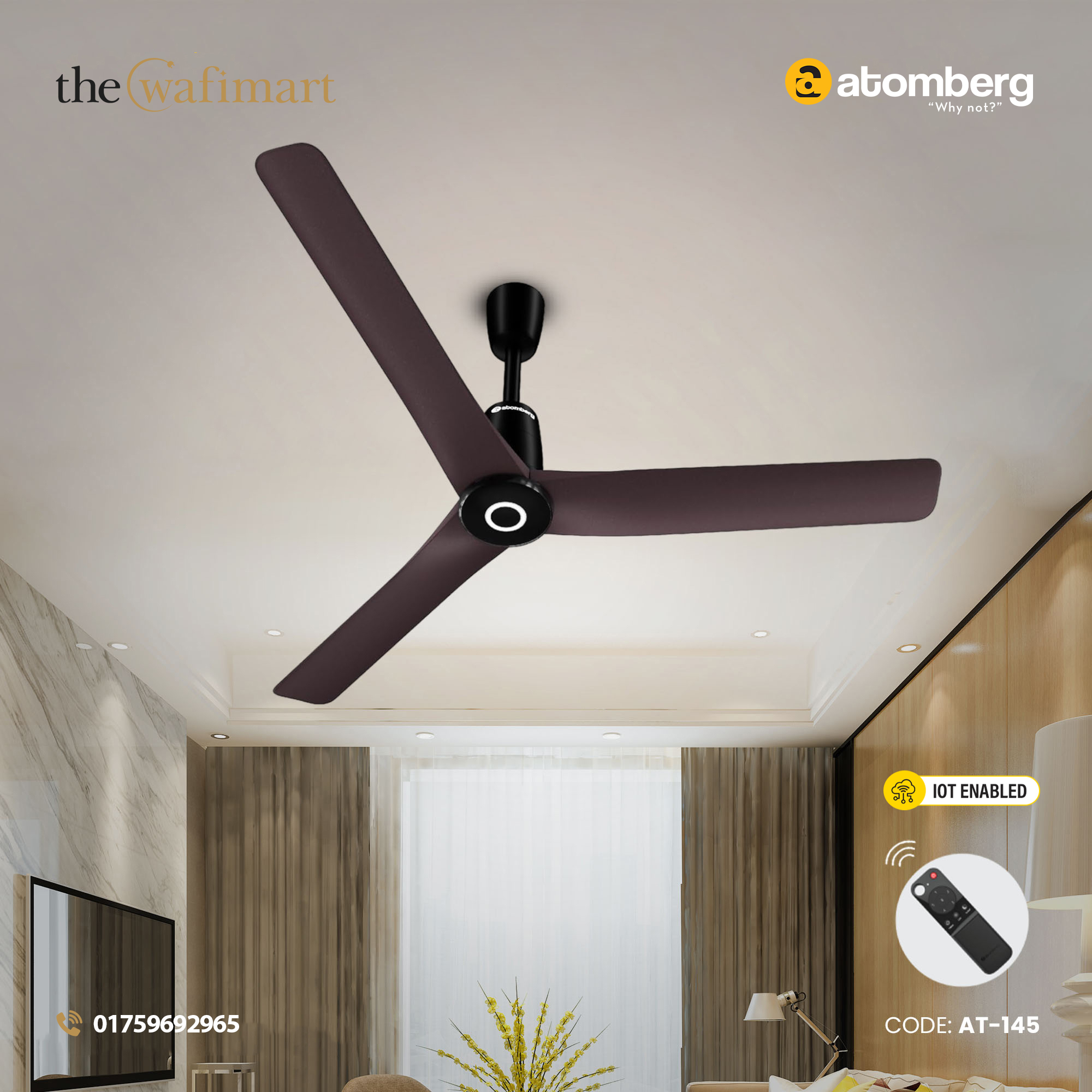 Atomberg Aris Contour Smart 48" BLDC Ceiling Fan (Umber Brown) | AT-145