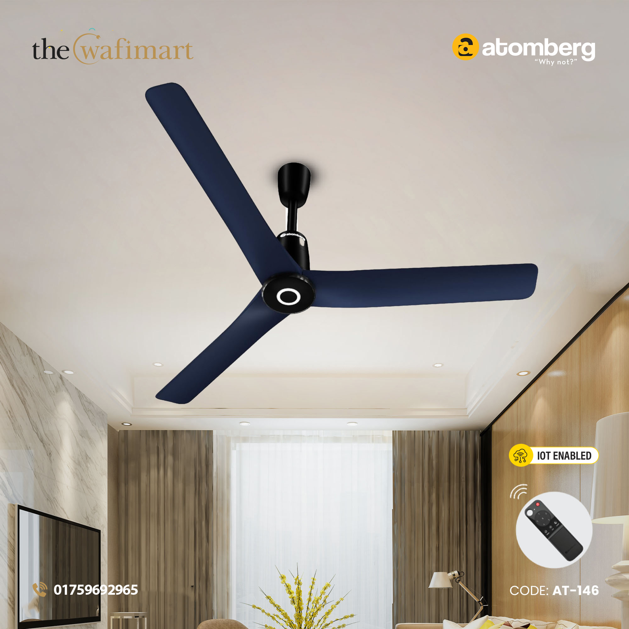 Atomberg Aris Contour Smart IoT 48" BLDC Ceiling Fan (Ritz Blue) | AT-146