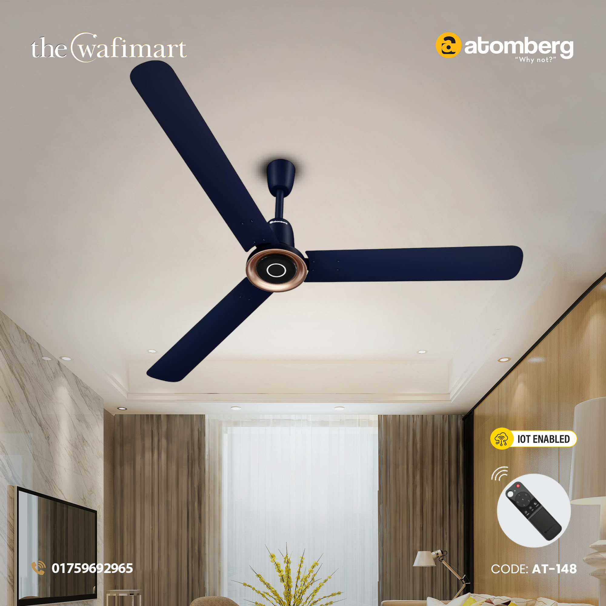 Atomberg Studio Nexus Smart 1400mm BLDC Ceiling Fan with IoT & Remote Control (Ritz Blue) | AT-148