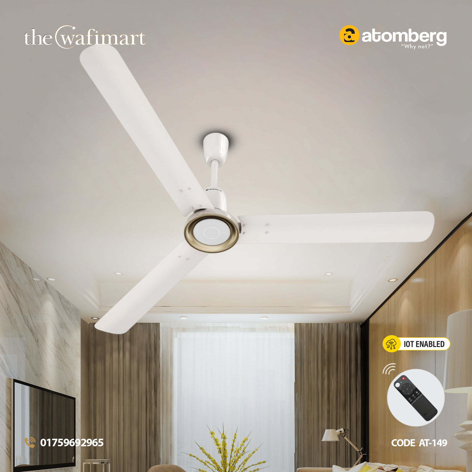 Atomberg Studio Nexus Smart 1400mm BLDC Ceiling Fan with IoT & Remote Control (Pearl White)| AT-149