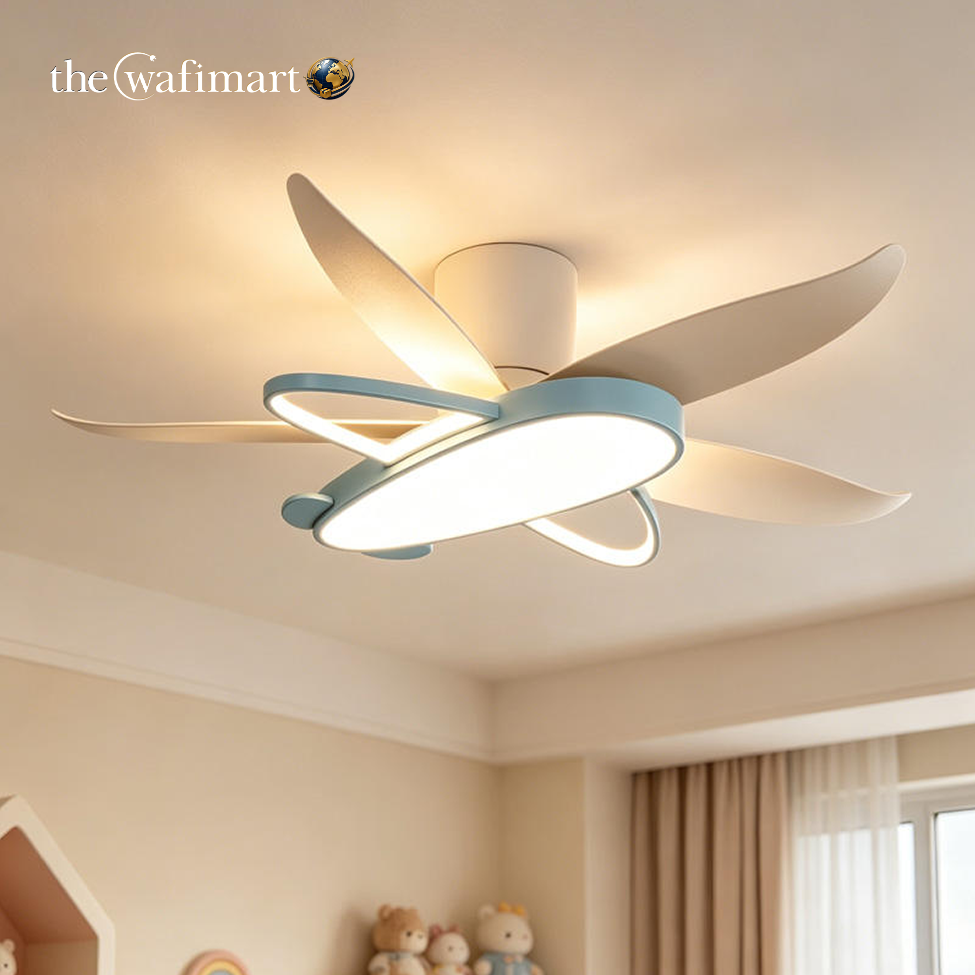 Smart DC LED Ceiling Fan Iron Construction Modern Design Dimmable 5 Blades 6-Speed Remote Control for Children's Rooms Bedrooms_img_0