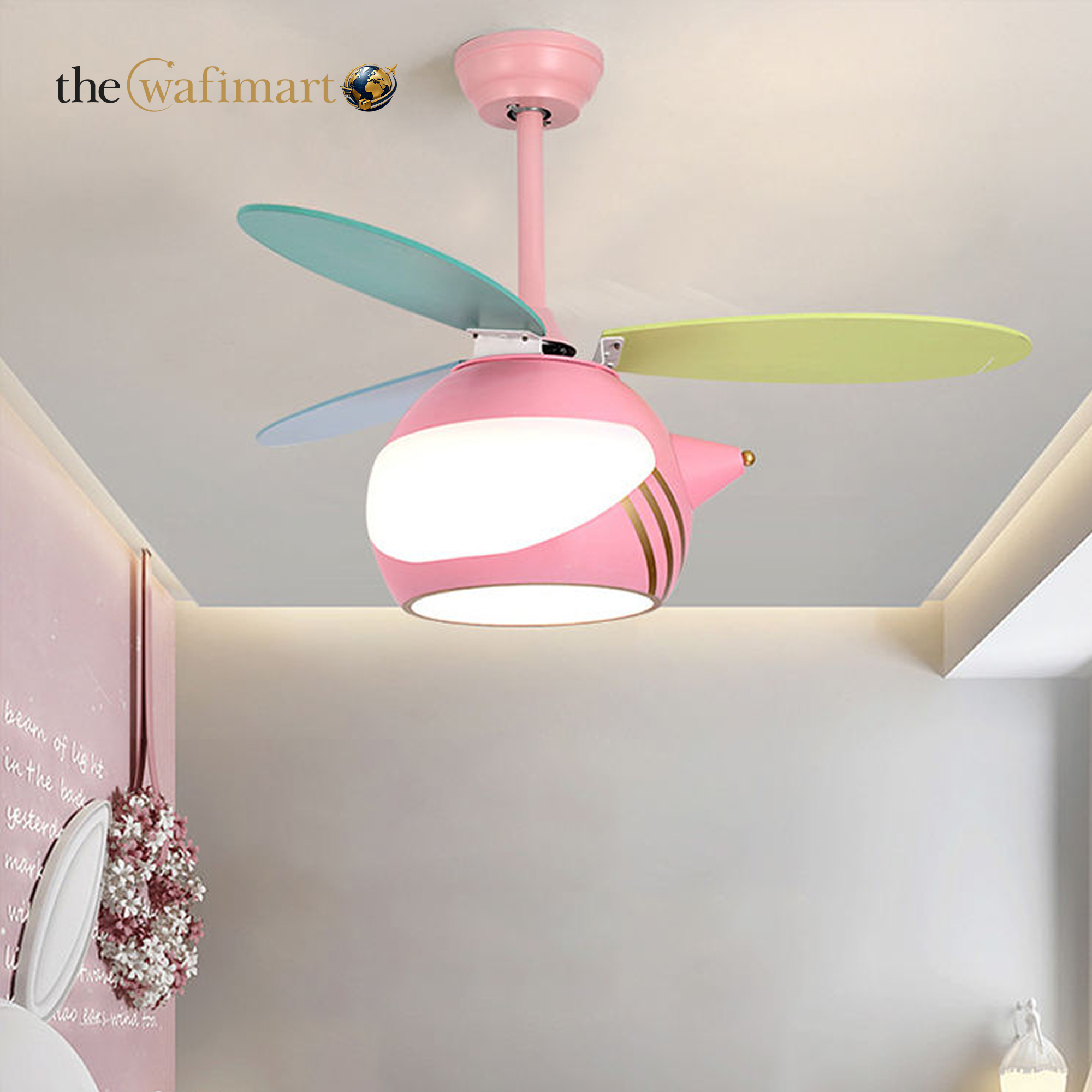 Airplane Ceiling Fan Light LED 45W 3CCT Remote Control Silent Dimmable for Children Bedroom Study Room Ceiling Light_img_1