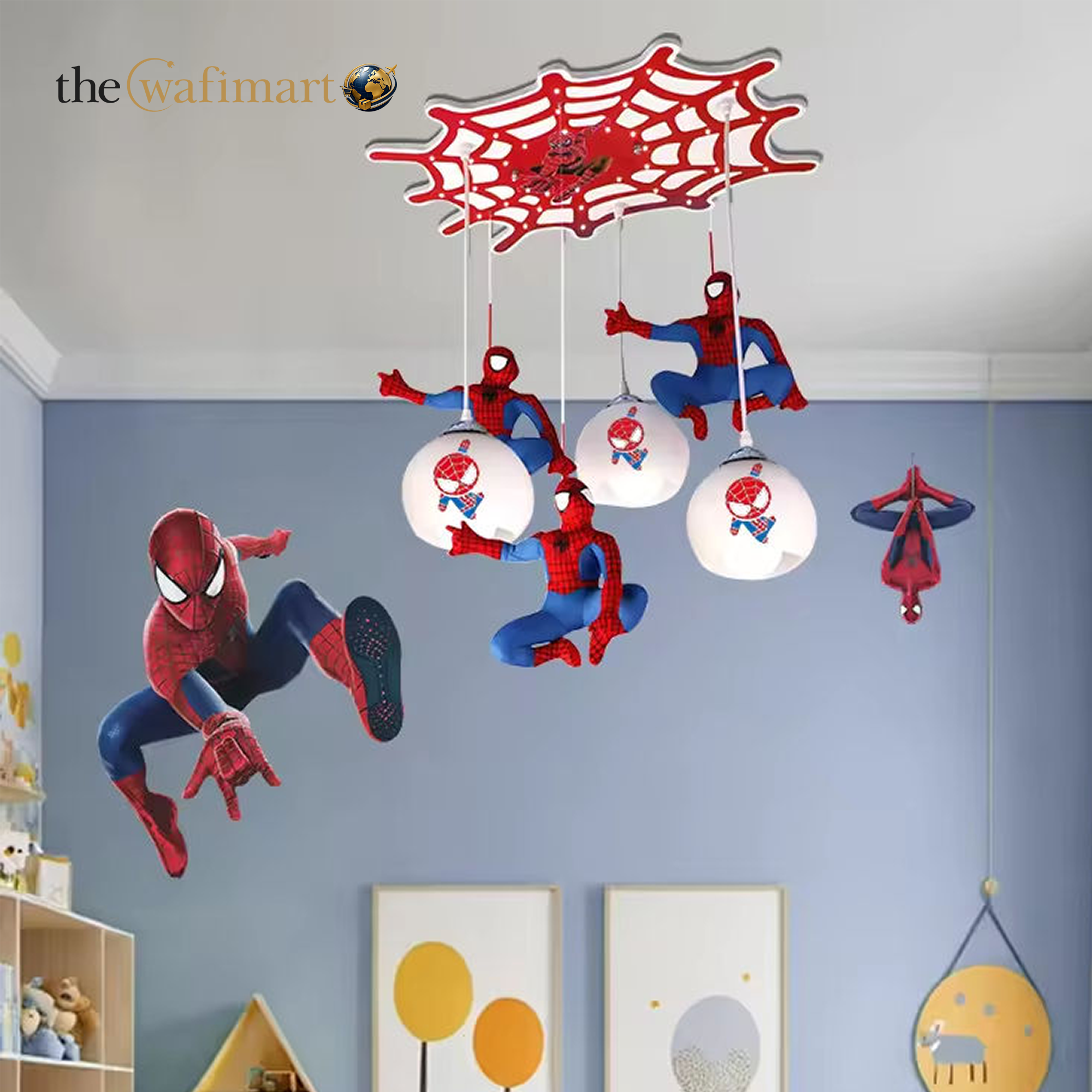 Spiderman Kids Bedroom Carton Chandelier Boy Bedroom Eye protection LED Modern Children's Ceiling Light_img_3