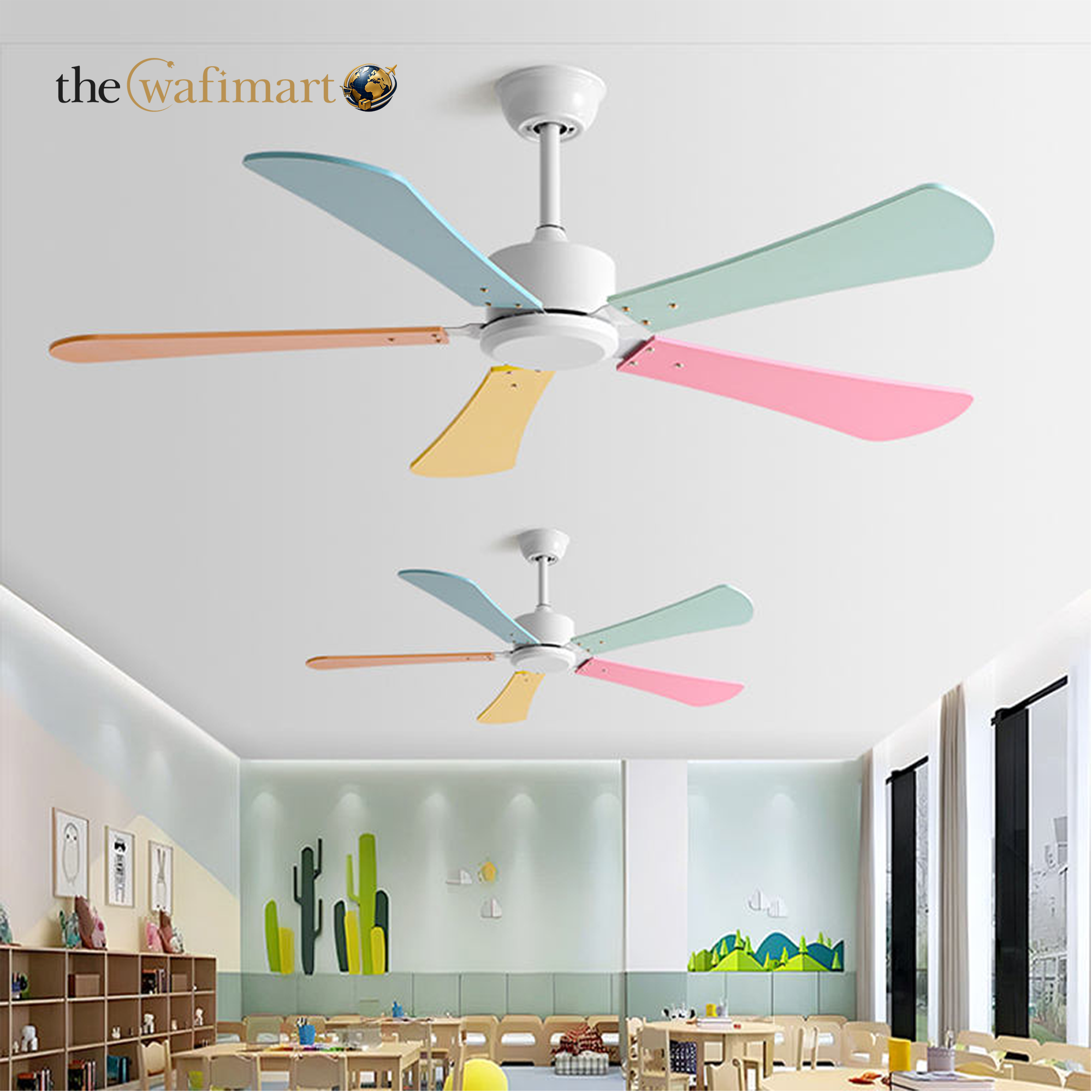 Macaron Color 5-Blade Ceiling Fan 42 Inch/48 Inch/ /52 Inch Creative Candy Color Children's Room Fan Lamp_img_3