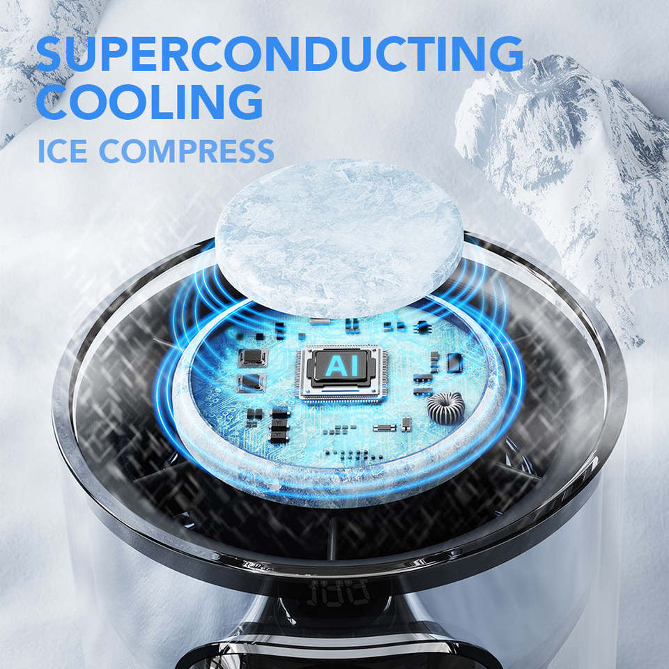 High Speed Brushless Motor Cooling Fan with LED & Ice Compress-USB Rechargeable Portable Handheld Fan with 3000mAh Battery_img_2