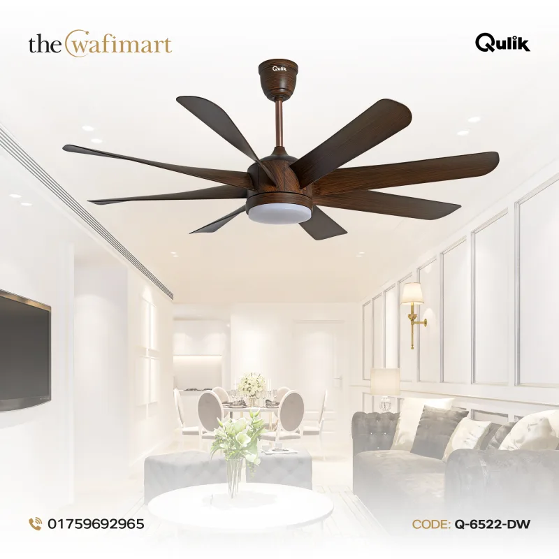 Qulik Helix UL 60"- Modern Decorative Silent ABS Blade Under light with Remote Ceiling Fan (DarK Wood) Q-6522-DW
