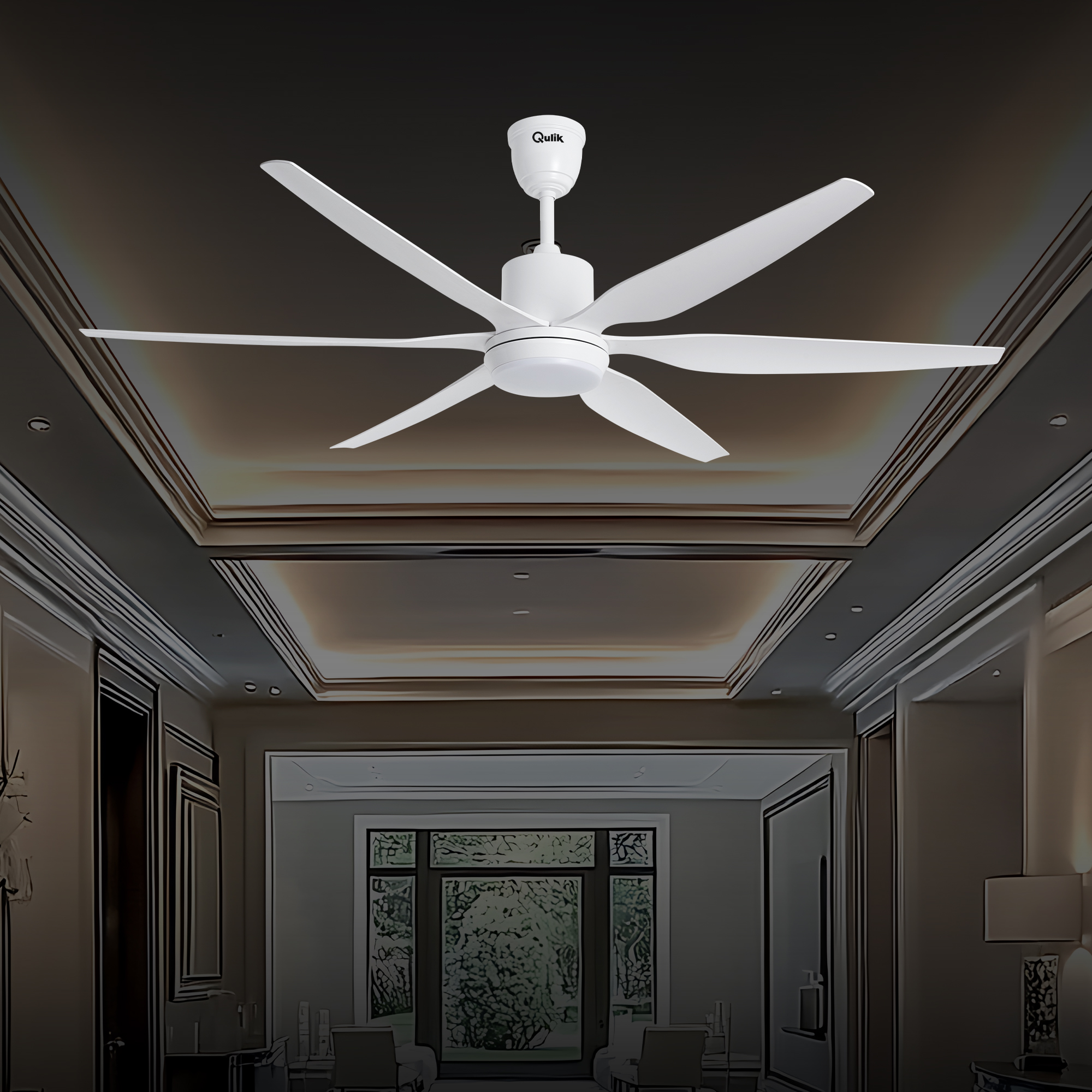Qulik Silex 66"- Modern Decorative Silent ABS Blade Under light with Remote Ceiling Fan (Dark Wood Grain) Q-6507-DW