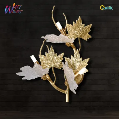 Qulik 3-lights Nordic Wall Lamp Maple Leaf Sconce Metal Aluminum Fixture Creativity Golden Finish With Glass Shade 20 Inch wall light (QL-P6046)_img_0