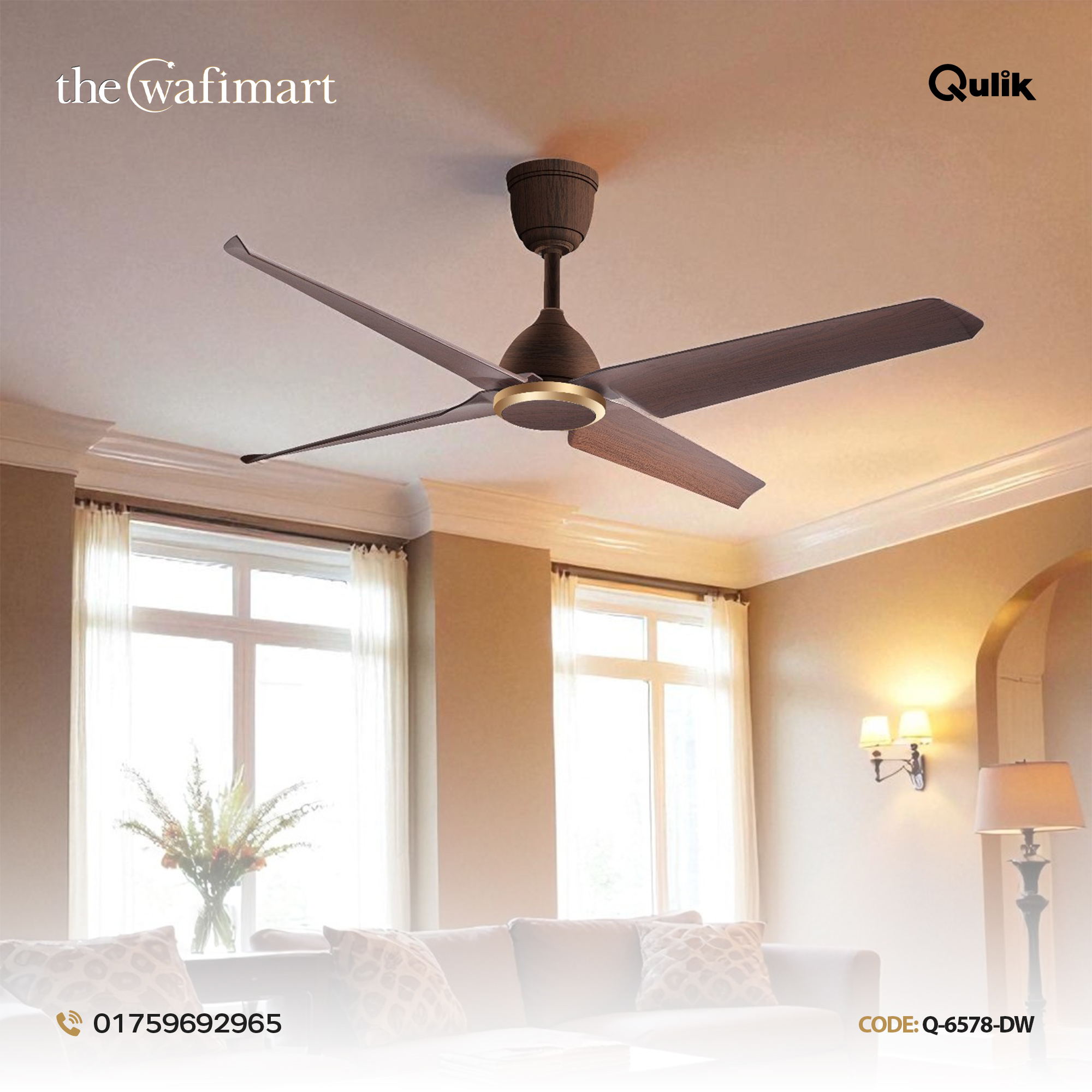 Qulik Aero-X 54"- Decorative Energy Saving BLDC Remote Control Ceiling Fan | Q-6578-DW