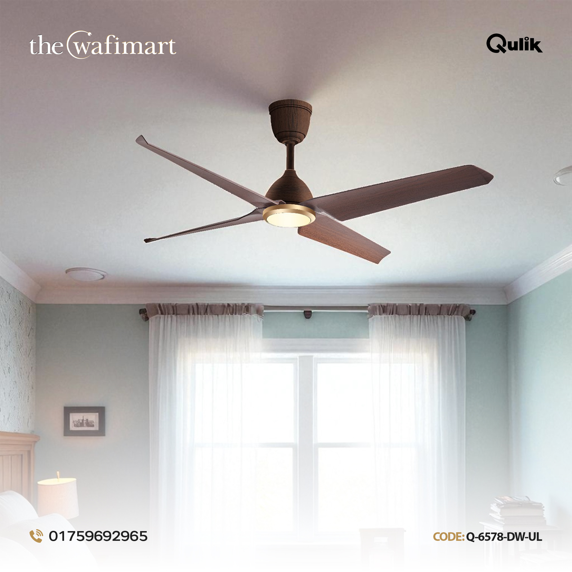 Qulik Aero-X 54"- Decorative Energy Saving BLDC Remote Control Underlight Ceiling Fan (Dark Wood) | Q-6578-DW-UL