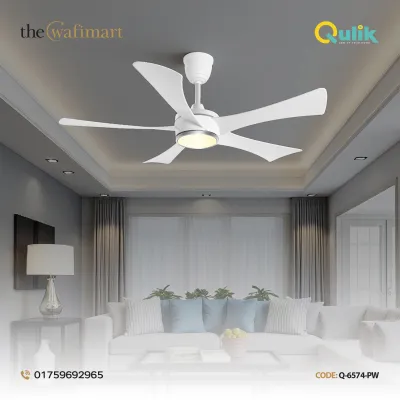 Qulik Falcon 53" Decorative Energy Saving BLDC Remote Control Ceiling Fan (Pearl White) |Q-6574-PW-UL_img_1
