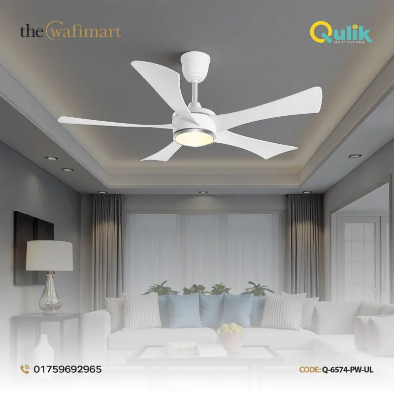 Qulik Falcon 53" Decorative Energy Saving BLDC Remote Control Ceiling Fan (Pearl White) |Q-6574-PW-UL