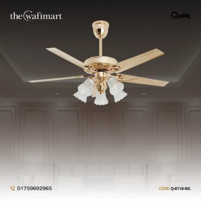 Qulik Luxoria UL 52" -Glass Flower Lampshade Copper Motor Remote Control Under-light Ceiling Fan Q-8118-NG_img_0