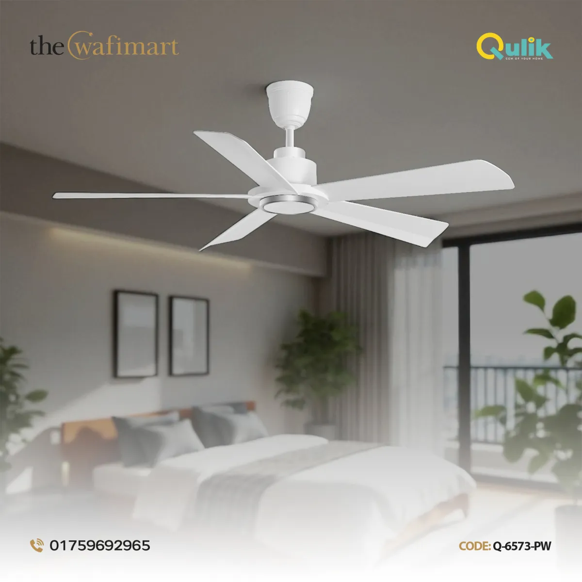 Qulik Quantom 56" Decorative Silent ABS Blade Remote Ceiling Fan (Pearl White) |Q-6573-PW