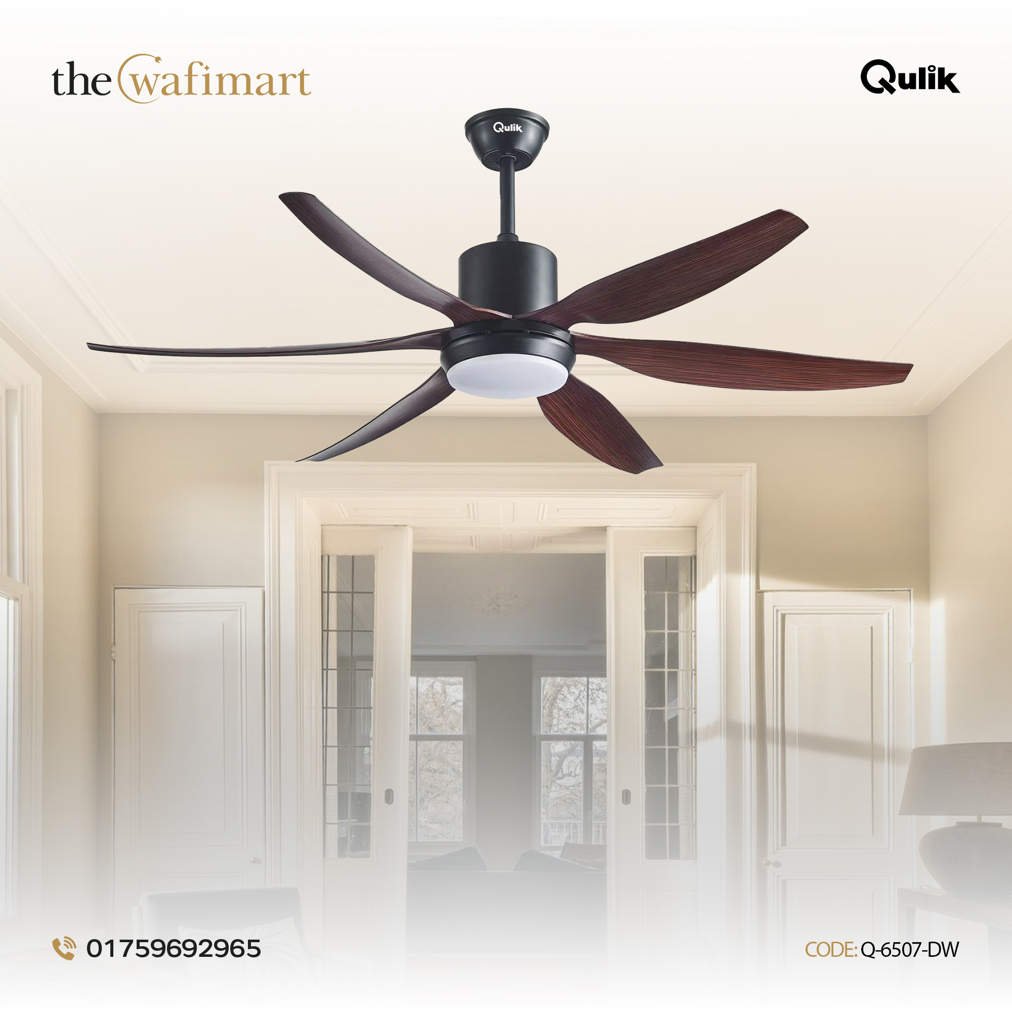 Qulik Silex 66"- Modern Decorative Silent ABS Blade Under light with Remote Ceiling Fan (White) Q-6507-W