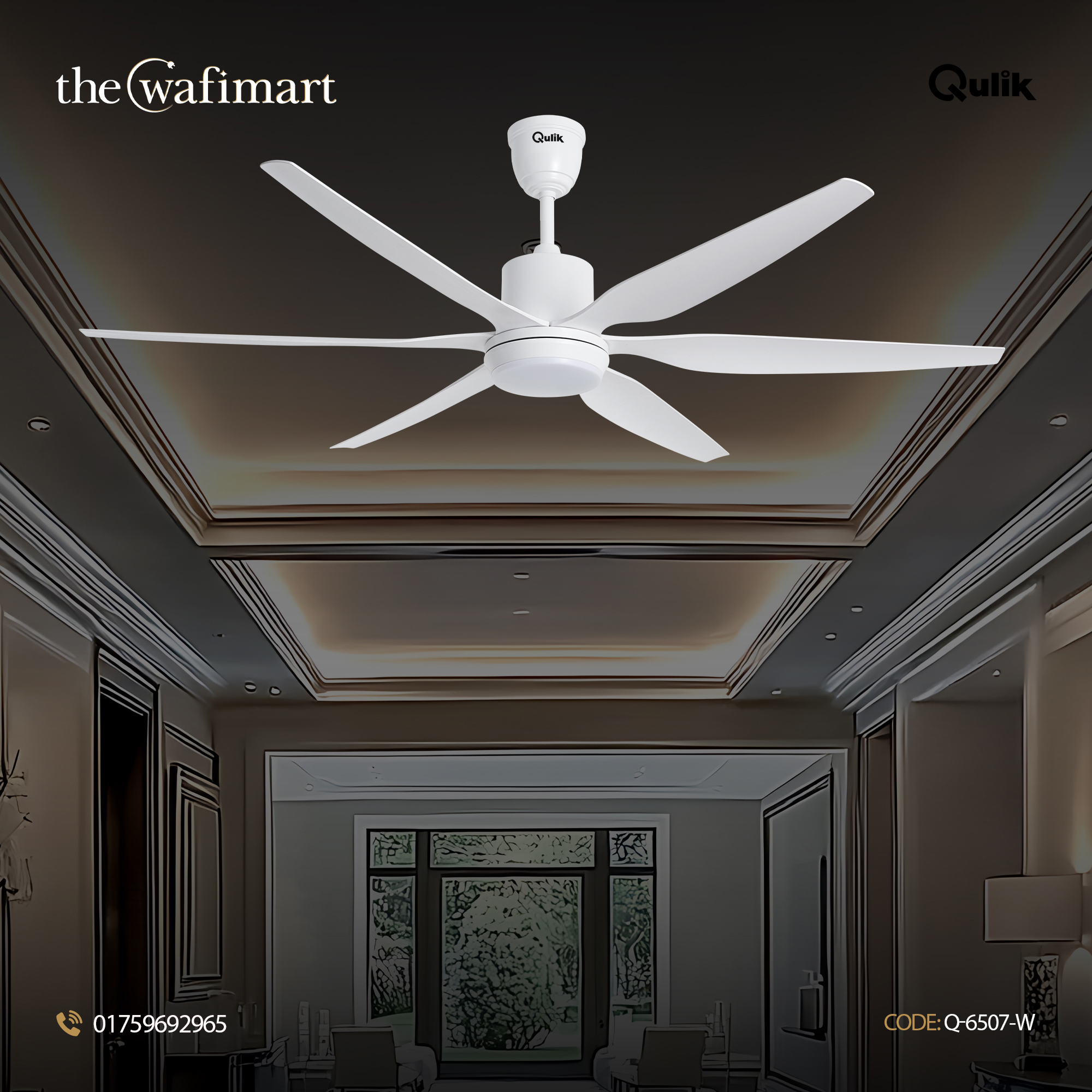 Qulik Silex 66"- Modern Decorative Silent ABS Blade Under light with Remote Ceiling Fan (White) Q-6507-W_img_1