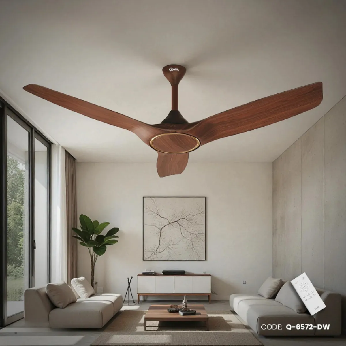 Qulik Aerovane 52" Modern Decorative Silent ABS Blade Remote Ceiling Fan (Dark Wooden) Q-6572-DW-UL