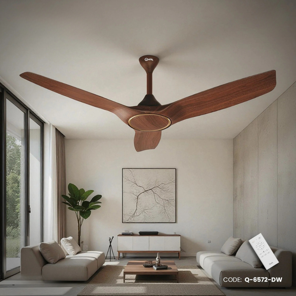 Qulik Aerovane 52" Modern Decorative Silent ABS Blade Remote Ceiling Fan (Dark Wooden) Q-6572-DW-UL
