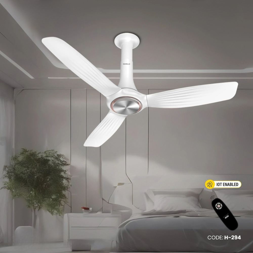 Havells Inox UL - 1200mm ABS ribbed blades Remote control IOT Enable Ceiling Fan (White) H-294