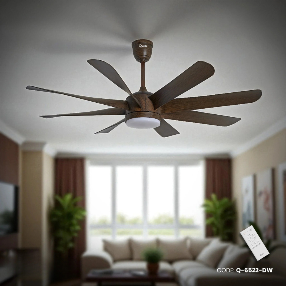 Qulik Helix UL 60"- Modern Decorative Silent ABS Blade Under light with Remote Ceiling Fan (DarK Wood) Q-6522-DW_img_1