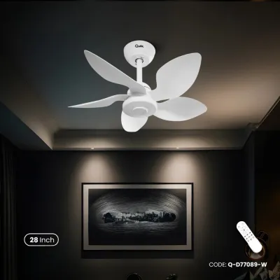 Qulik Flora 28"- Modern Decorative Silent ABS Blade with Remote Ceiling Fan (White) Q-D77089-W_img_0