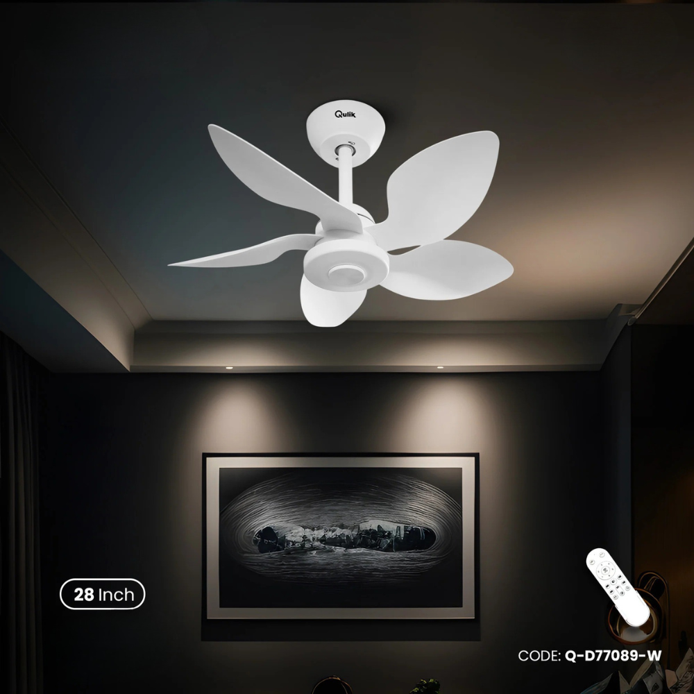 Qulik Flora 28"- Modern Decorative Silent ABS Blade with Remote Ceiling Fan (White) Q-D77089-W_img_0