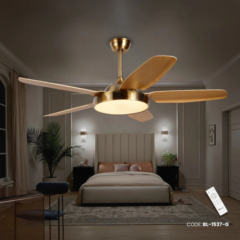 Breezelux 52" Modern Decorative Silent ABS Blade Underlight with Remote Ceiling Fan (Wood Grain) BL-1537-G