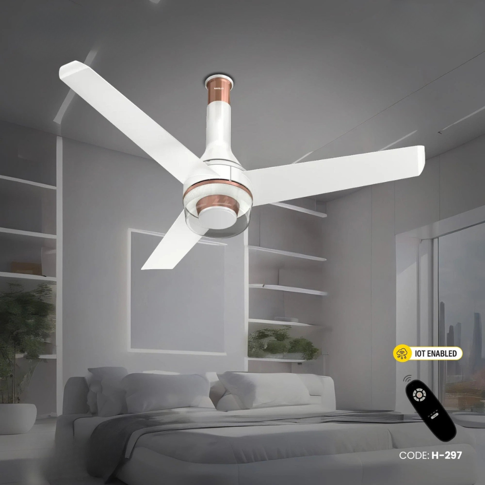 Havells Crista UL - 1200mm Dust Resistant IOT Enable Remote control BLDC Inverter Ceiling Fan (Pearl White) H-297