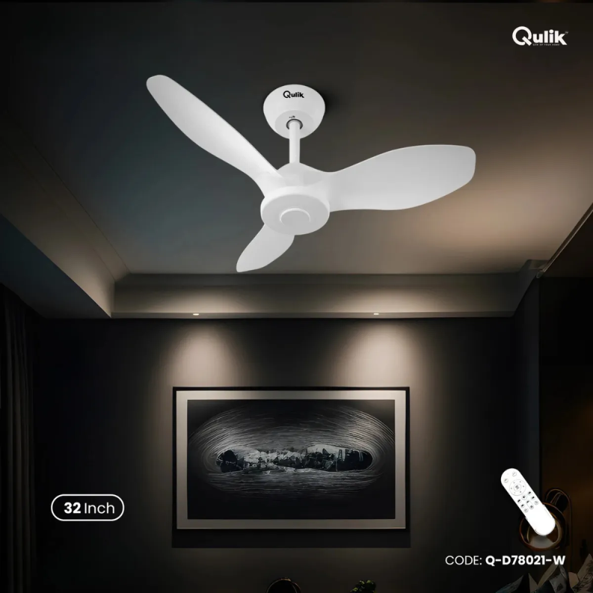 Qulik Spinner Pro 32" - Modern Decorative Silent ABS Blade with Remote Ceiling Fan (Pearl White) Q-D78021-PW
