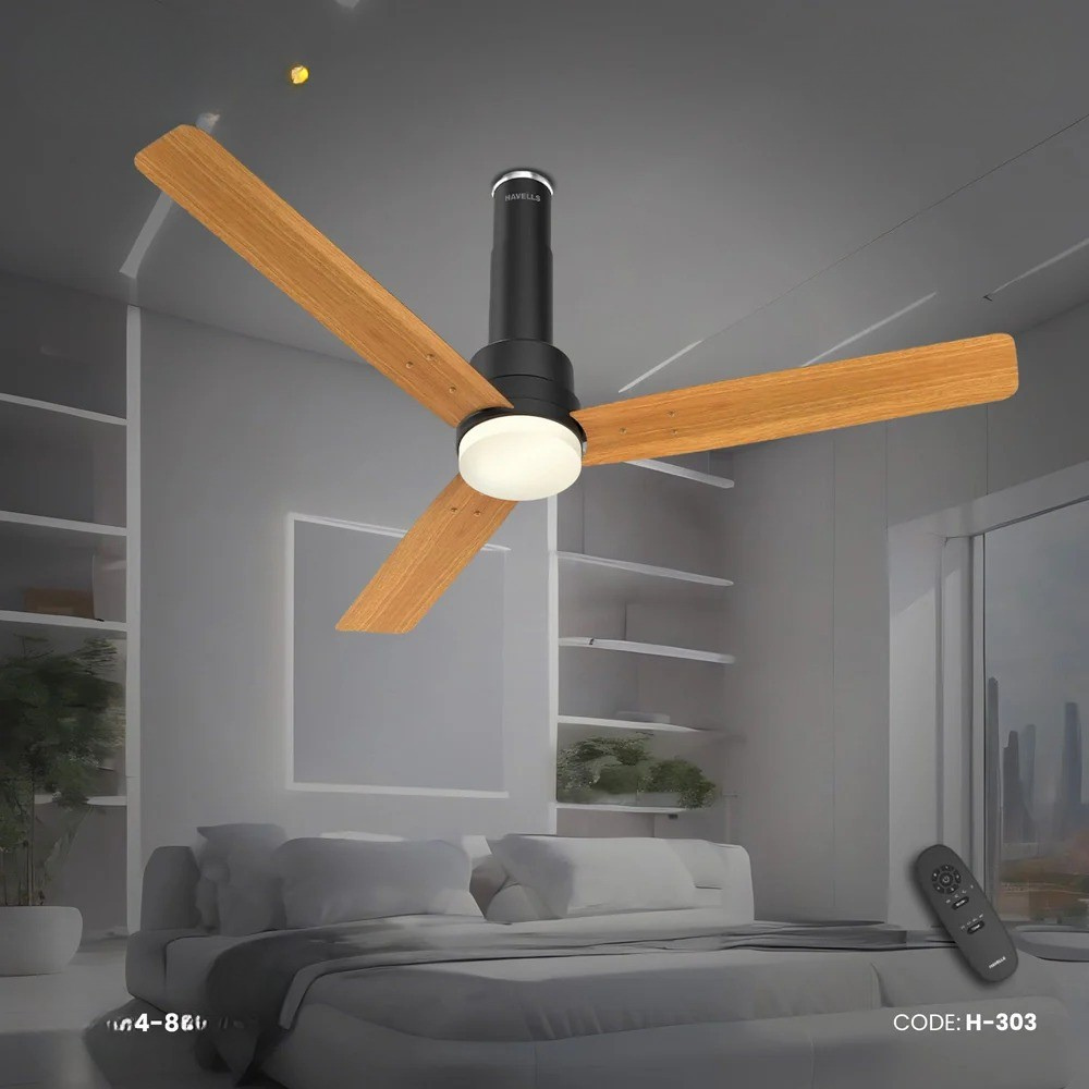 Havells Elio Prime UL - 1200mm 100% Copper BLDC RF Remote four mode Ceiling Fan (Pine Wood Matte Black) H-303