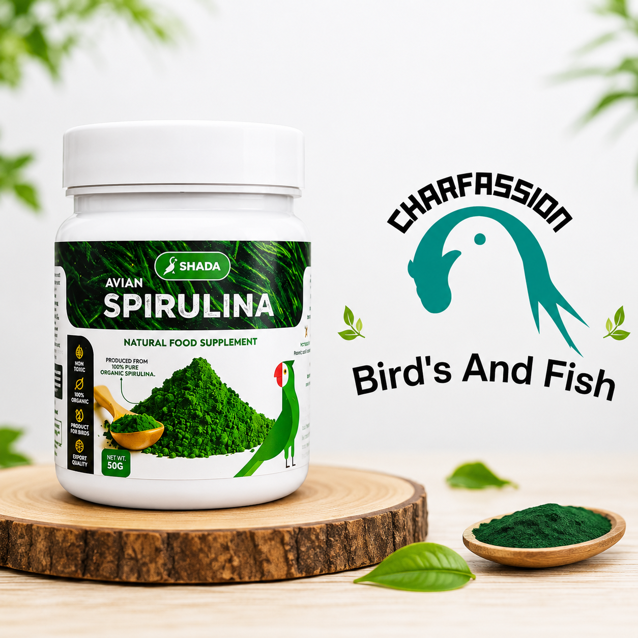 SHADA Avian Spirulina Powder 50g – Natural Bird Food Supplement for Immunity, Feather Color & Breeding Support,Bird Vitamin Bangladesh