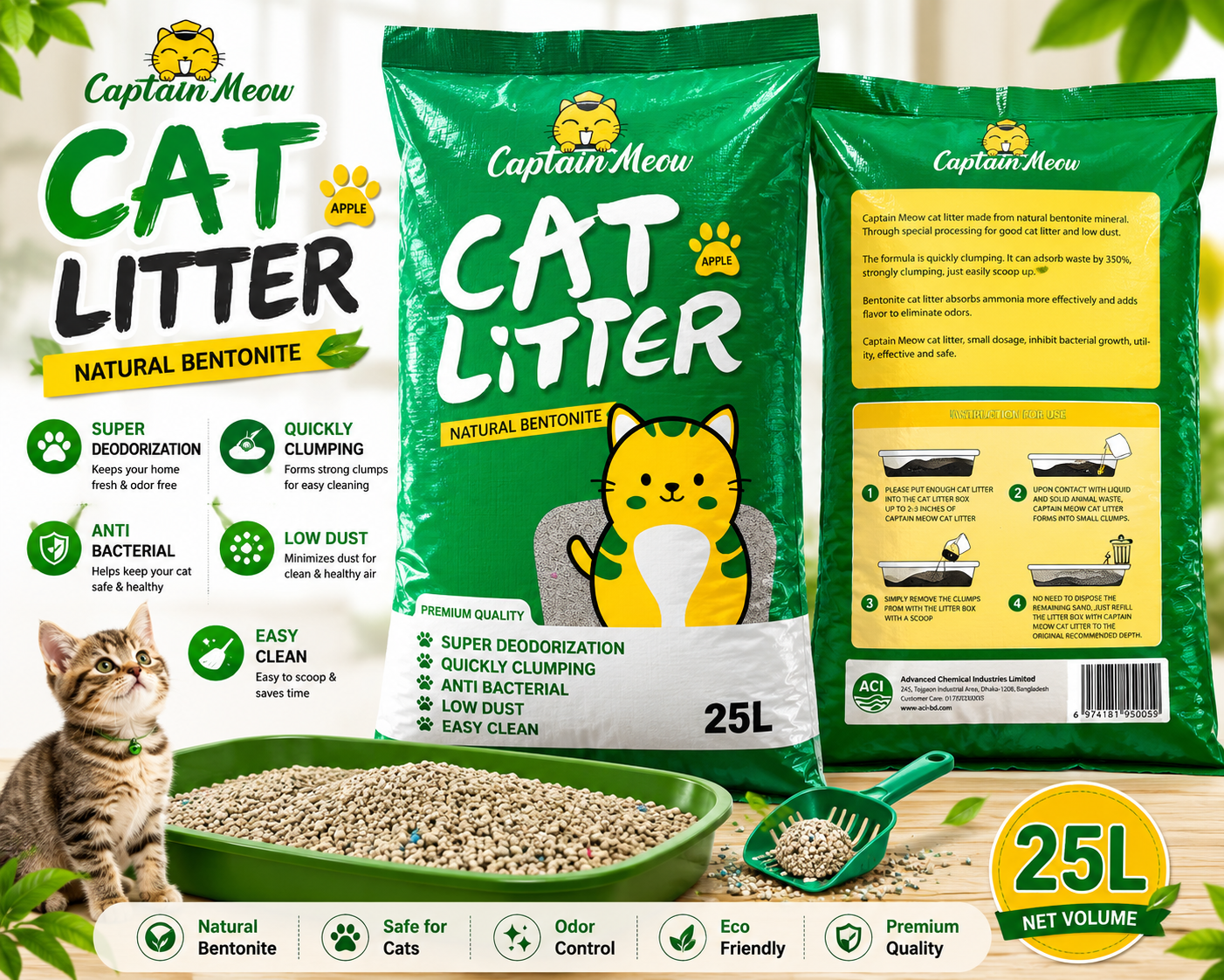 Captain Meow Liter 25L এ সি আই  Apple