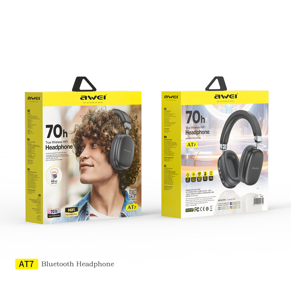 Awei AT7 Wireless Over-Ear Headphones with Mic – 70H Music Playback thumbnail 4
