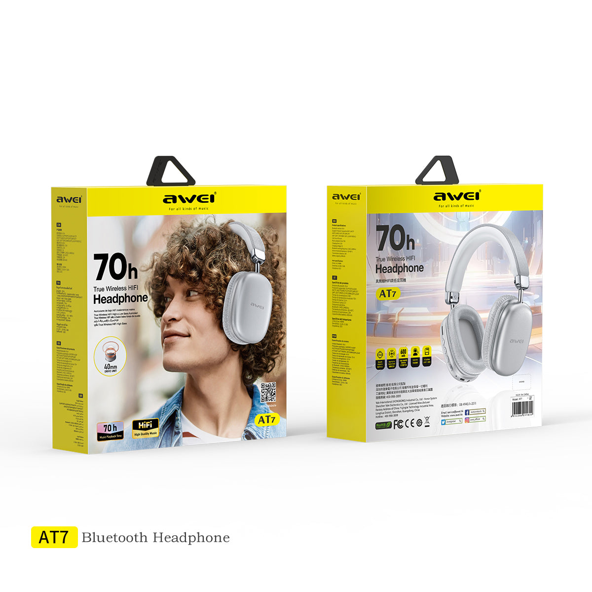 Awei AT7 Wireless Over-Ear Headphones with Mic – 70H Music Playback thumbnail 5