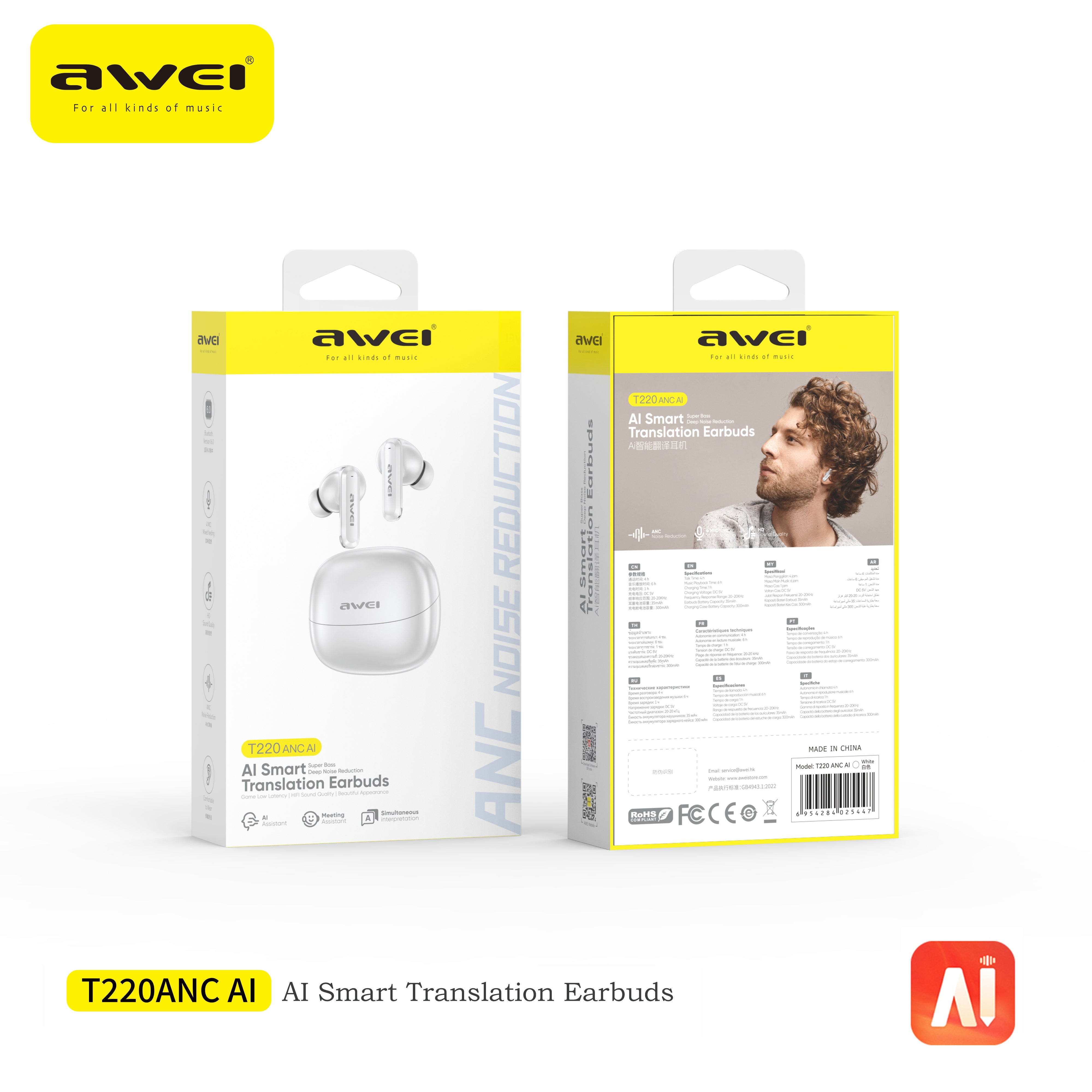 Awei T220 ANC AI Wireless Earbuds – Premium Bluetooth 6.0 Audio thumbnail 4