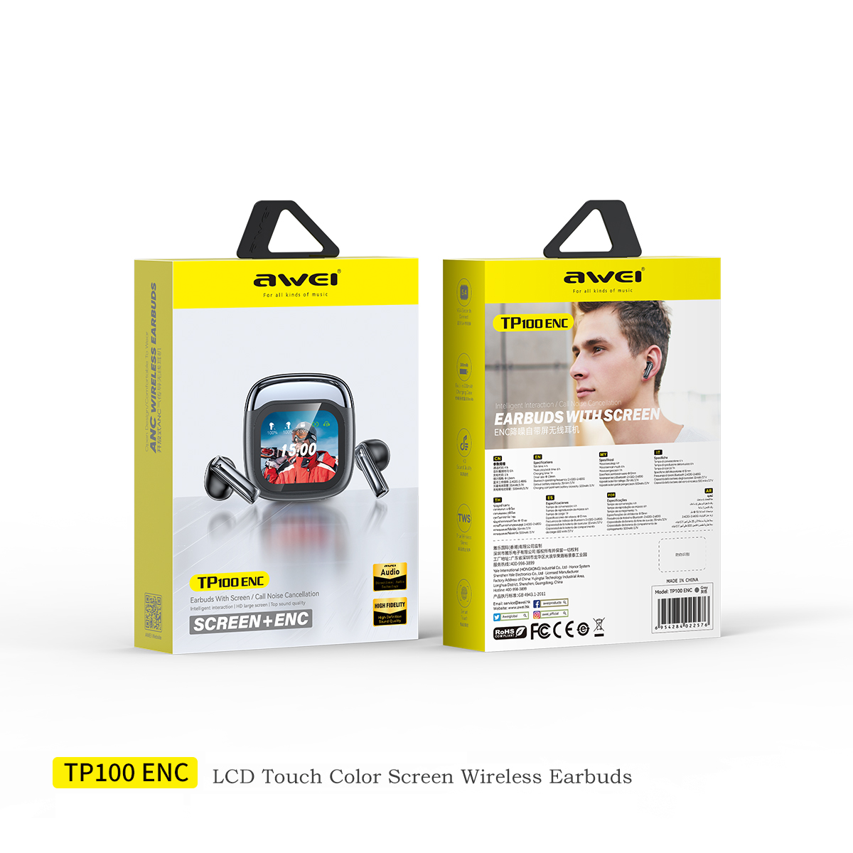 AWEI TP100 ENC Touch Screen Color Screen Bluetooth Headset thumbnail 2
