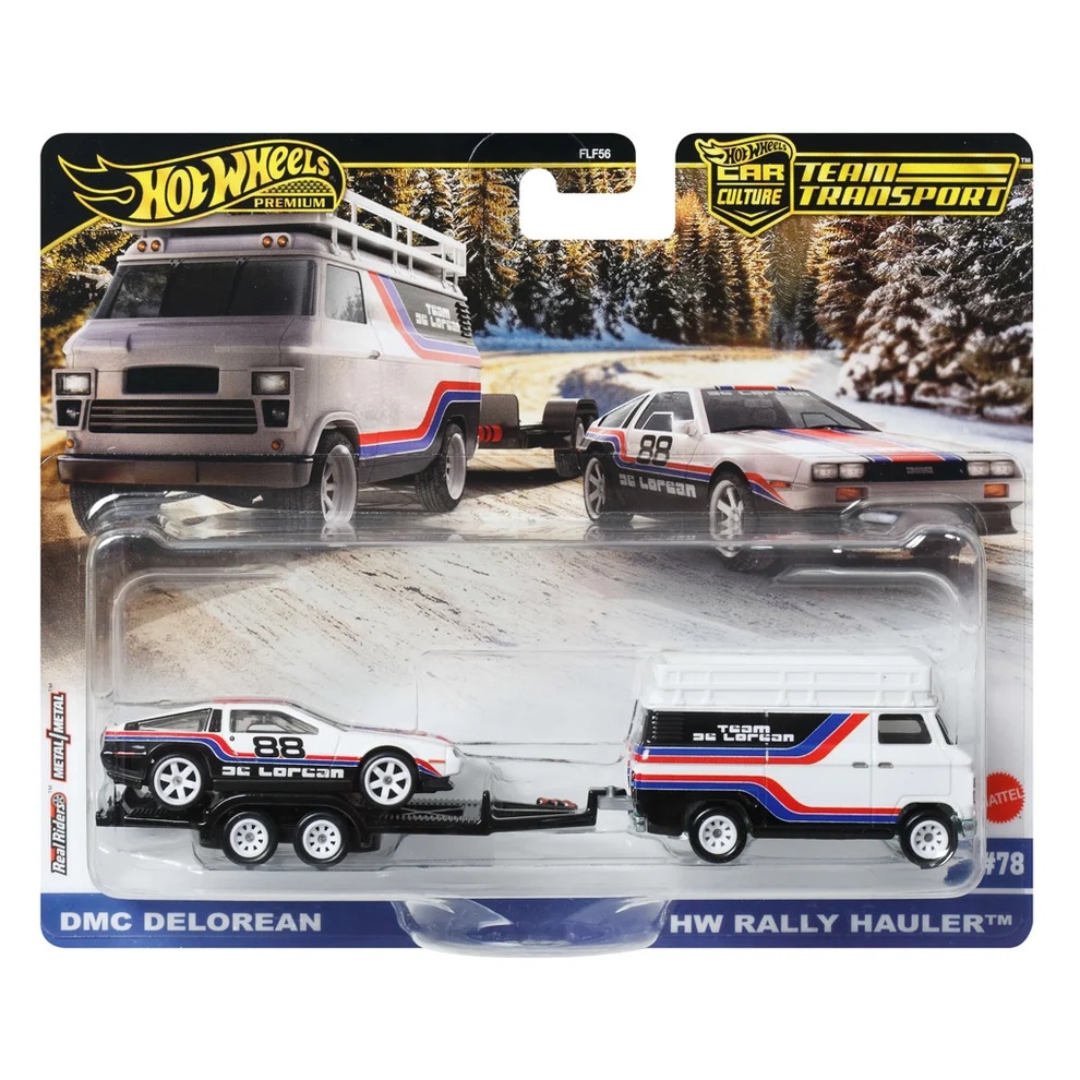 Hot Wheels Premium Team Transport DMC Delorean and HW Rally Hauler