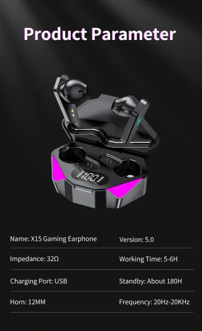 X15 TWS Wireless Earphone 5.3 bluetooth Headphone 65ms Low Latency Earbud Esport Gaming Headset Gamer_img_3