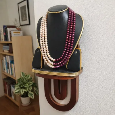 Meroon and peach Pearl combination 3 layer necklace for women_img_0