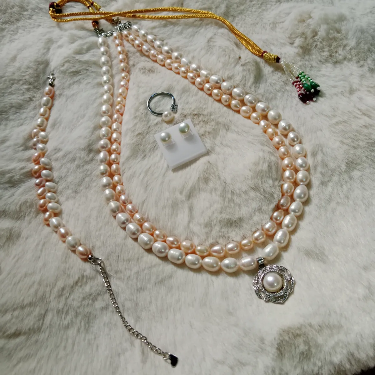 2 Layer Pearl Premium Quality Necklace Set Combo