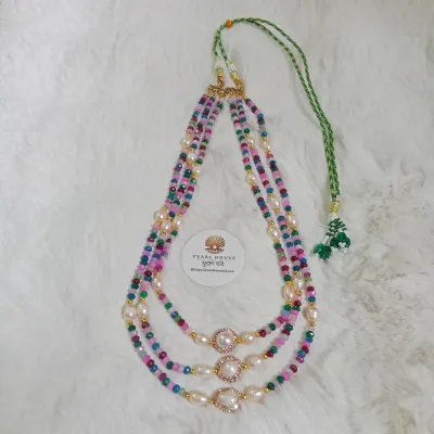 Original Pearl & Original Stone Combination 3 Layer Necklace_img_1