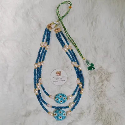 Original Pearl & Original Garnet Stone Combination 3 Layer Necklace_img_2