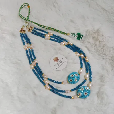 Original Pearl & Original Garnet Stone Combination 3 Layer Necklace_img_1
