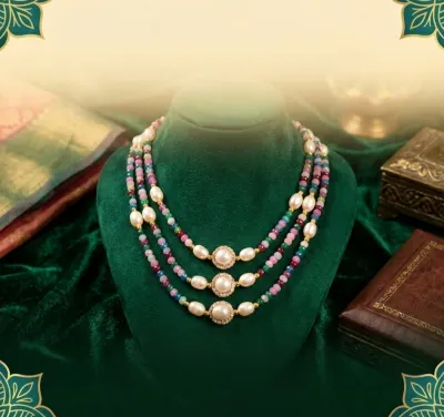 Original Pearl & Original Stone Combination 3 Layer Necklace_img_0