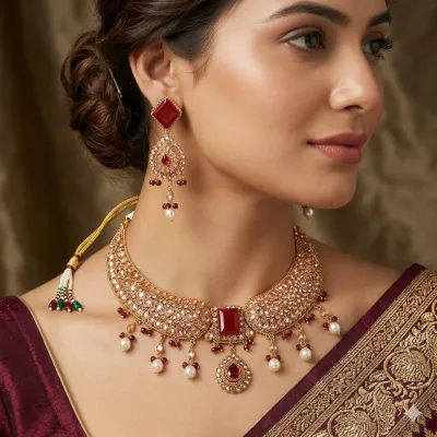 Original Pearl & Stone With High Gold Plating Neckpiece_img_1