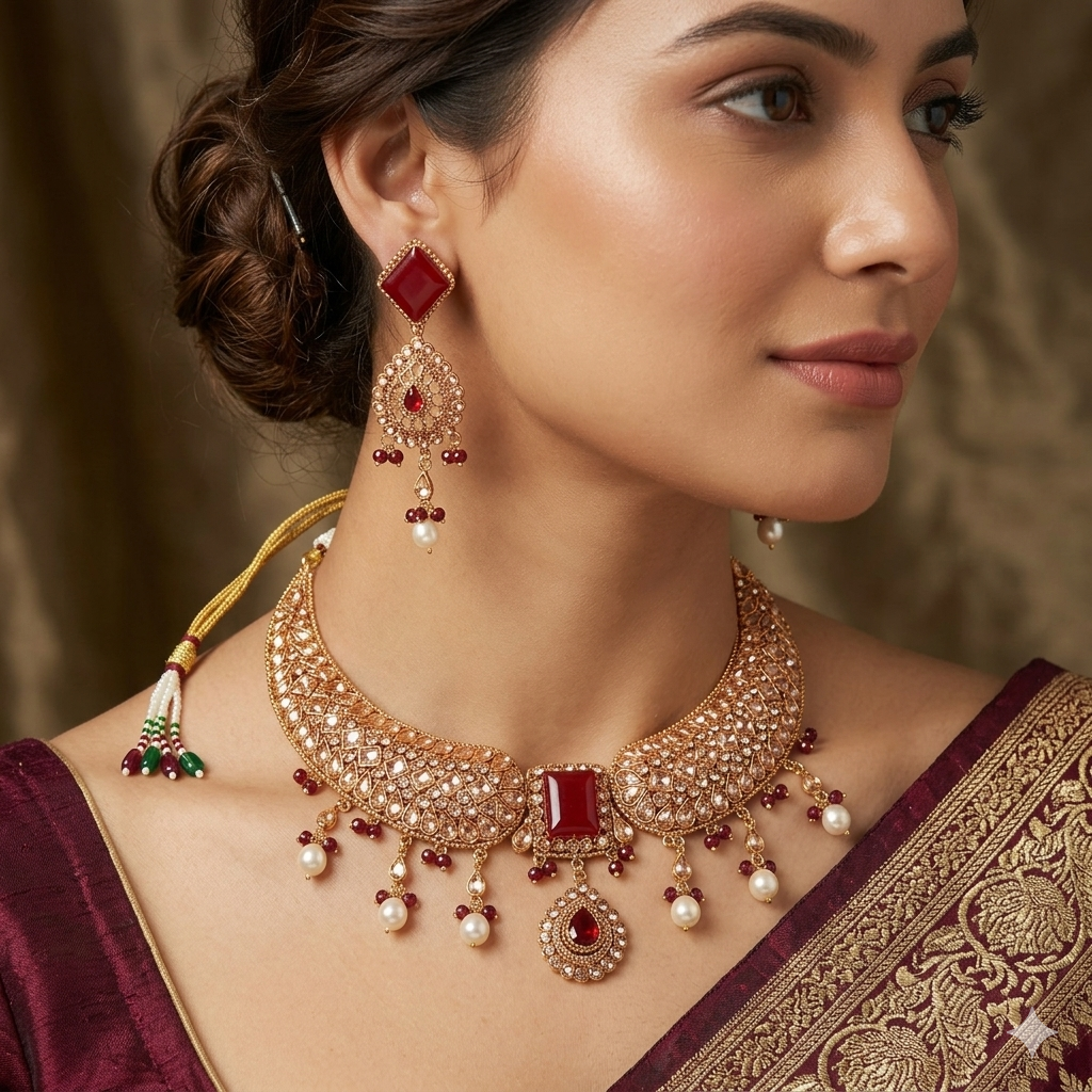 Original Pearl & Stone With High Gold Plating Neckpiece_img_1